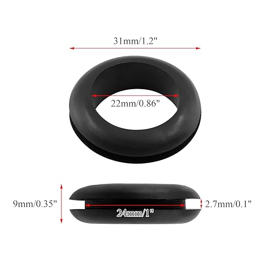 Kyuionty 12 Pcs Rubber Grommets, 7/8" Inside Diameter 1" Drill Hole Rubber Wire Grommets for Wire, Firewall, Cables, Plugs
