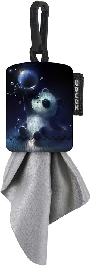 SPUDZ Classic Microfiber Lens Cleaner – Clip-On Pouch, Washable – for Binoculars, Scopes, Glasses, Screens | Classic | Panda Bubble, 6 x 6 Inch