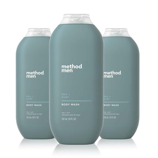 Method Men Body Wash - Sea and Surf Scent, Paraben-Free, Quick-Lathering Cleanser | 18 oz (Pack of 3)
