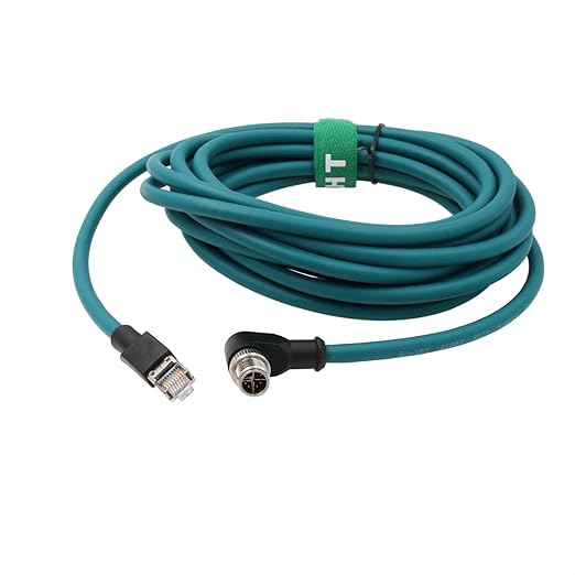 HangTon Camera Sensor M12 Ethernet 8 Pin X-Coded RJ45 Cable CAT7e for Cognex Basler Baumer Keyence Industrial Automation Control PLC, Right Angle High Speed 30M