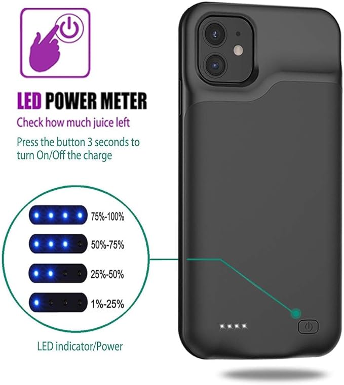JBUBN Battery Case for iPhone 11, 7000mAh Slim Portable Rechargeable Smart Protective Pack Cover Power Bank Charging Case Compatible with iPhone 11 (6.1 inch) Extended Battery Charger Cover(Black)