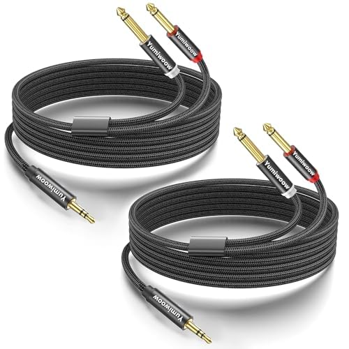 Yumiwoow 2pack 3.3Ft 3.5mm TRS to Dual 6.35mm Stereo Cable 1/8 TRS to Dual 6.35mm 1/4 TS Mono Y Splitter Audio Cord Adapter for Smartphone, Mixer,PC, CD Player, Speakers and Home Stereo System