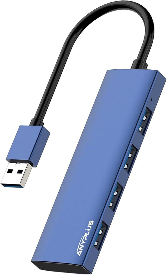 ANYPLUS USB Hub, USB 3.0 Hub Aluminum Alloy Ultra Slim USB Splitter, Portable 4 Port USB Extender, USB Hub for Laptop, PC, MacBook, iMac, Surface Pro, Mac Pro, Flash Drive, XPS 【Blue】