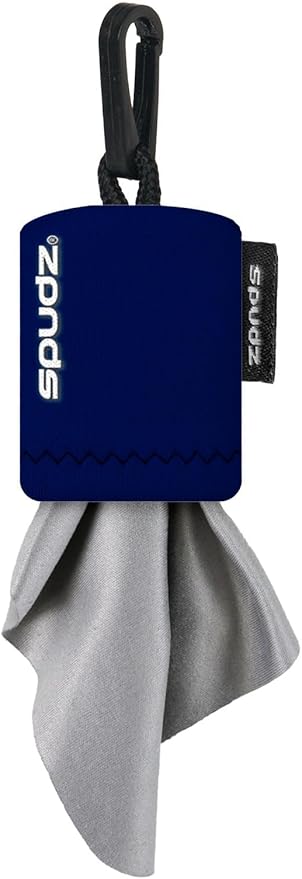 SPUDZ Classic Microfiber Lens Cleaner – Clip-On Pouch, Washable – for Binoculars, Scopes, Glasses, Screens | Classic | Navy Blue, 6 x 6 Inch (2-Pack)