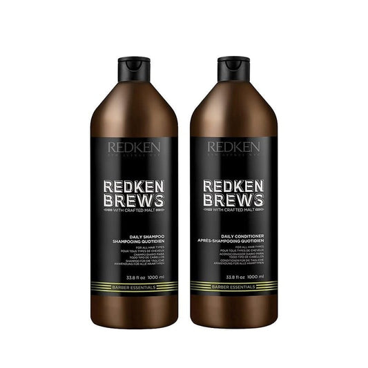 Redken Brews Daily Shampoo & Conditioner Set For Men - For All Men's Hair Types, Adds Moisture & Shine to Dry Hair