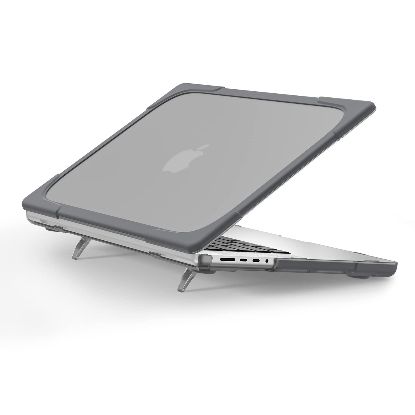 Batianda Heavy Duty Case for New MacBook Pro 16 inch 2026 M5 2024 M4 2023 M3 2021 M2 Pro Max Chip- Ergonomic Foldable Kickstand (Holds 22lbs/Zero Wobble) Matte Translucent Rugged Armor Cover, Gray