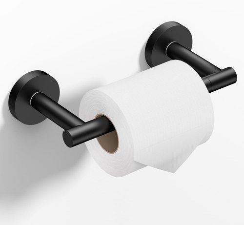 HITSLAM Toilet Paper Holder - Matte Black Double Post Pivoting Design | SS304 Stainless Steel Construction
