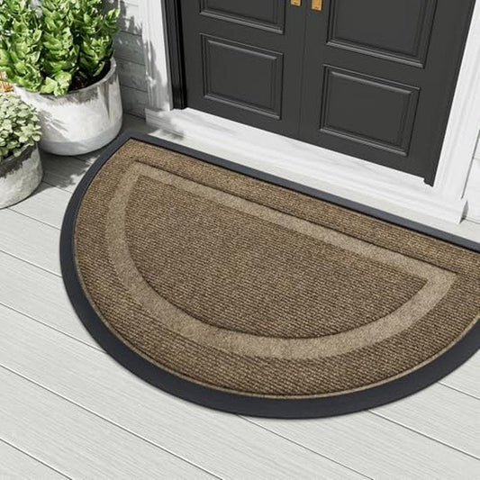 OLANLY Half Circle Door Mat Indoor Outdoor Entrance Welcome, Waterproof All-Season, All-Weather Doormat, Sturdy Natural Rubber, Low Profile, Easy Clean Patio Porch Entryway Mat, 58x23, Dark Brown
