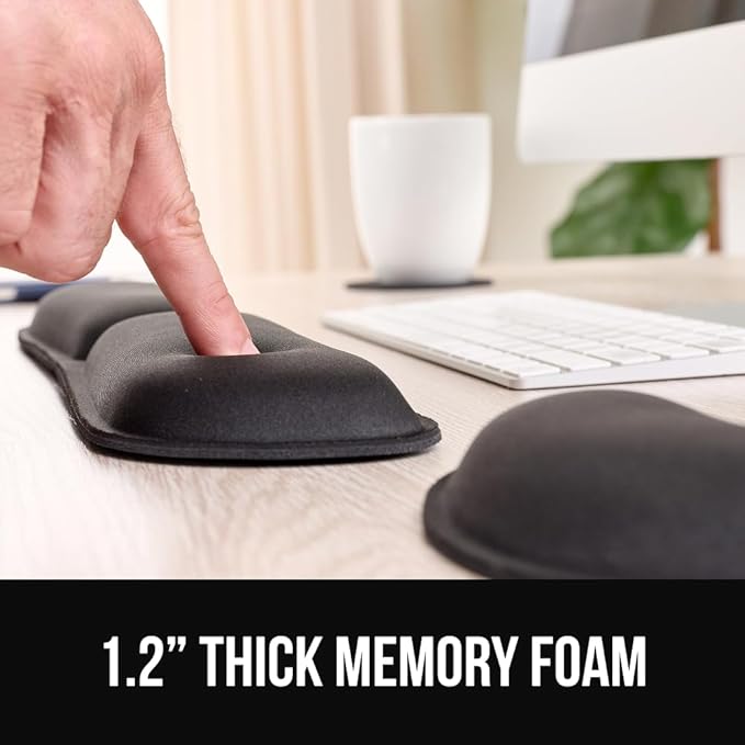 GORILLA GRIP Silky Memory Foam Keyboard Wrist Rest and Mouse Pad for Computer, Ergonomic Typing Support, Desk Office Supplies and Gaming Accessories, Hand & Arm Mousepad Cushions and Coaster Set Black