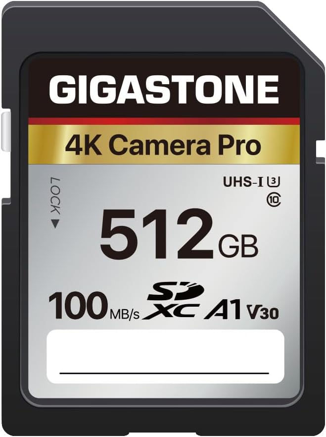 【5-Years Data Recovery】 GIGASTONE SD Card 512GB Memory Card 4K Pro Series Speed Up to 150MB/s Compatible with Digital Camera, SDXC A1 V30 UHS-I