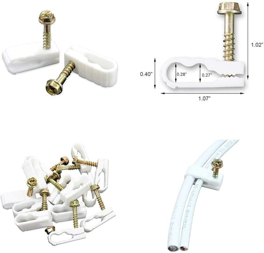 Coaxial Cable Clips - Cable Holder - Wire Clips - Siding Clips for Hanging - Cord Holder for Desk - Cable Clamps - Cord Clip - Wire Organizer Clips - Tv Mount Screws - White - 10 Pack - STEREN