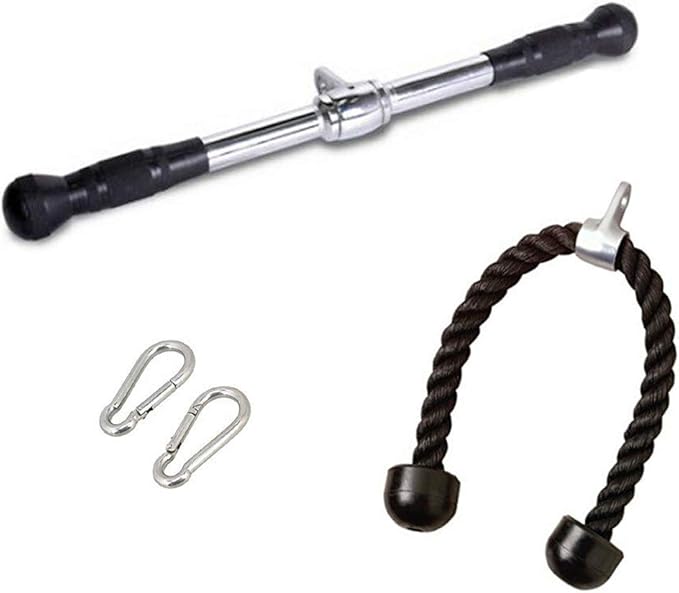 FITNESS MANIAC USA 4-Piece set Home Gym Cable Attachment Handle Machine Exercise Chrome PressDown Strength Training Home Gym Attachments