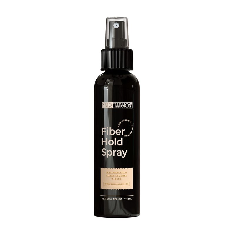 Hair Illusion Black Real Fibers and Holding Spray for Women & Men - Natural Texture, Non-Synthetic Cover Up for Thinning Hair and Bald Spots - 18 Gram