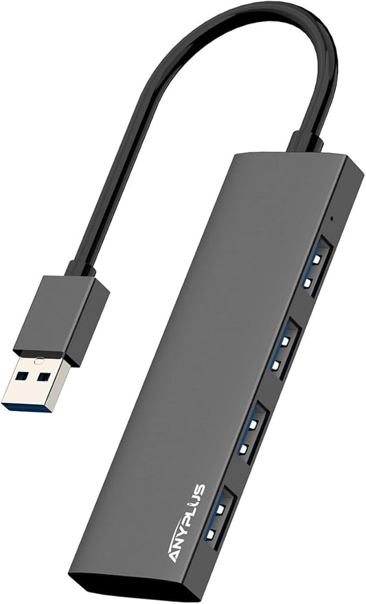 ANYPLUS USB Hub, USB 3.0 Hub Aluminum Alloy Ultra Slim USB Splitter, Portable 4 Port USB Extender, USB Hub for Laptop, PC, MacBook, iMac, Surface Pro, Mac Pro, Flash Drive, XPS 【Black】