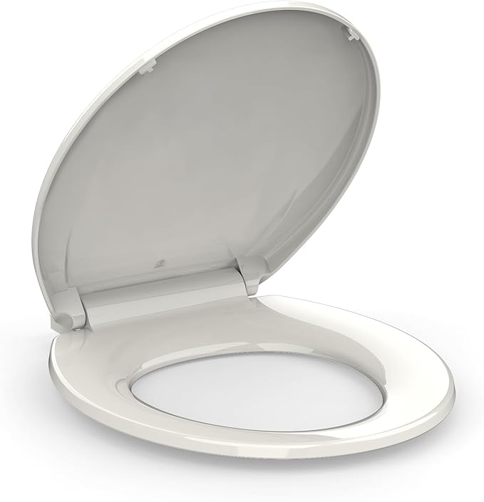 Slow Close & Quiet Commercial Toilet Seat 17" Round â Quick-Release Hinges, Durable Polypropylene, Grip-Tight Bumpers, Mark-Resistant, Soft Close Lid, Easy Install & Clean, for Business