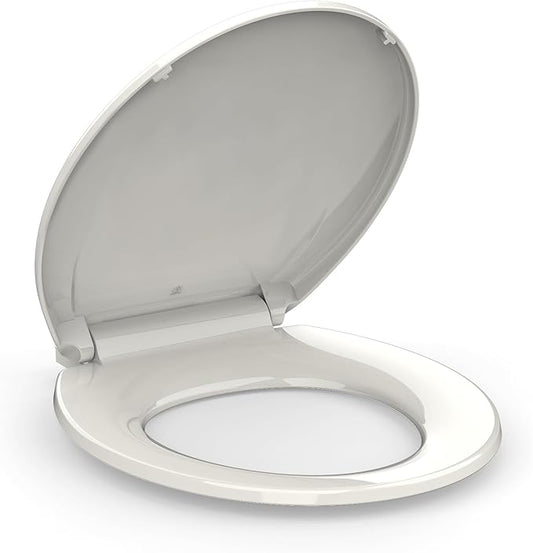 Slow Close & Quiet Commercial Toilet Seat 17" Round â Quick-Release Hinges, Durable Polypropylene, Grip-Tight Bumpers, Mark-Resistant, Soft Close Lid, Easy Install & Clean, for Business