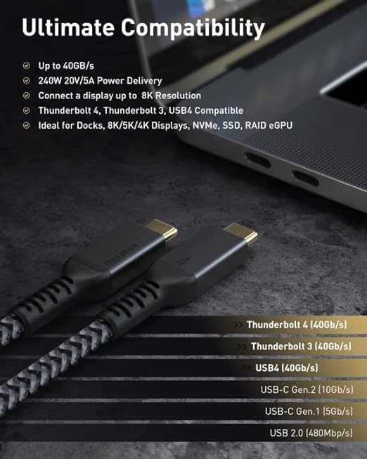 Maxonar [2 Pack 4FT] Thunderbolt 4 Cable, 40Gbps Sync, 240W Charging, 8K/5K Display, All-in-One Cable Replaces Multiple Cables for 2026 Studio Display, MacBook, SSD, Docking