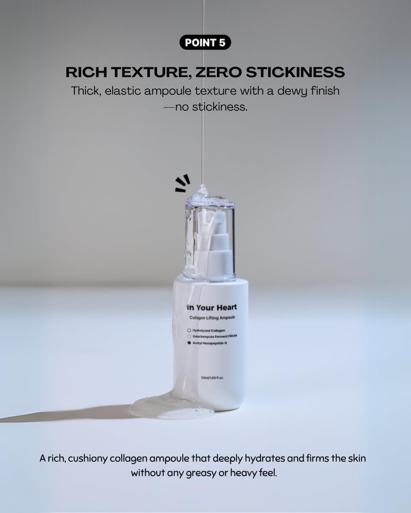 In Your Heart Collagen Lifting Ampoule 1.69 fl oz Anti-Aging Serum with French Hydrolyzed Collagen, Acetyl Hexapeptide-8, Adenosine, and Hyaluronic Acid for Skin Firming and Deep Hydration