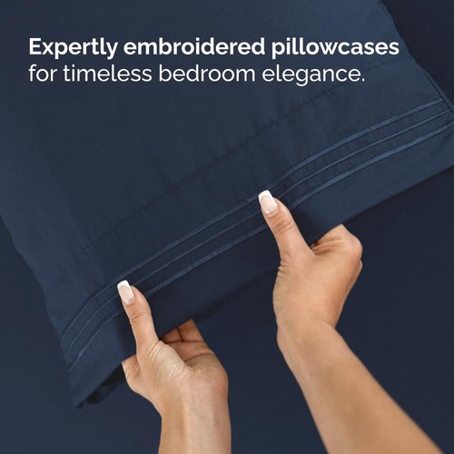 Flex Top Split Head King 4 Piece Sheet Set - Comfy Breathable & Cooling Bed Sheets Set - Hotel Luxury Bedding for Women, Men, Kids, Teens, Boys & Girls - Deep Pockets, Soft and Oeko-Tex - Navy Blue