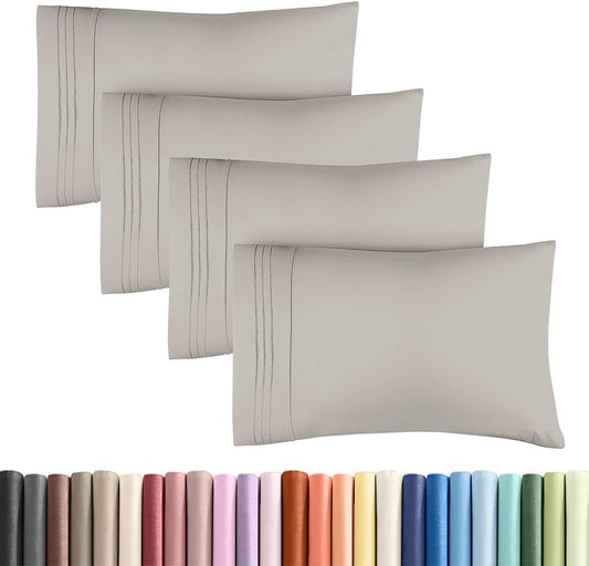 Skiennix Standard Pillow Cases Set of 4 - Ultra Soft Hotel Quality Covers - Machine Washable Light Grey