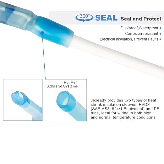 JRready IP68 Environmental Butt Splice Kit 100Sets 20-16AWG AS81824 Aviation Splice Connectors with PVDF and PE Heat Shrink Tubes ACT-232 Butt Splice Crimper G4111 Go No Go Gauge for Automotive Marine