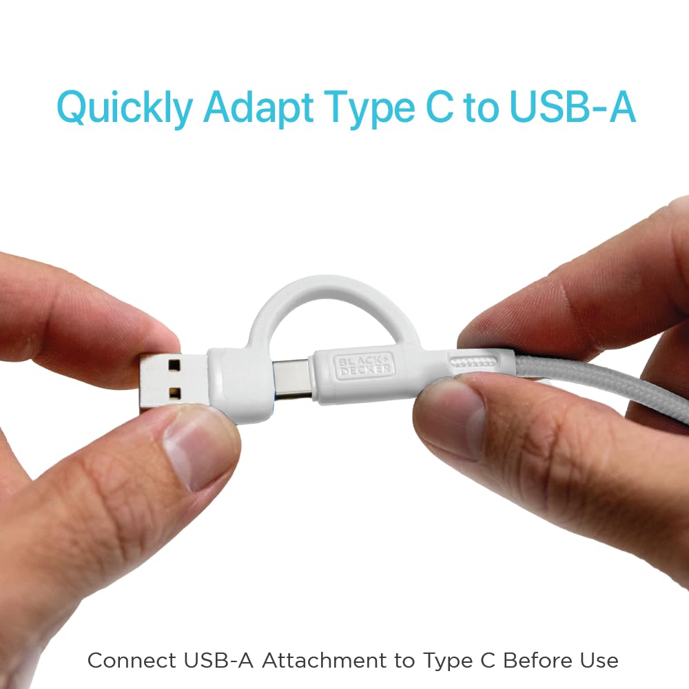 BLACK+DECKER USB C Multi Charging Cable, Fast Multi Charger Cable w/Adapter Braided 2in1 Multiple USB Cable, Universal Charging Cord w/Type C/USB Adapter for iPhone 17 16 15/Samsung/LG/Tablets/More