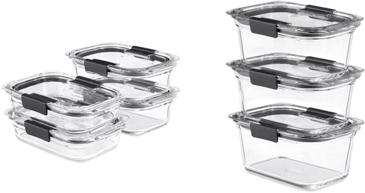 Rubbermaid Brilliance Glass Storage Set - 4 Medium Clear Food Containers with Lids (6 Pieces Total)