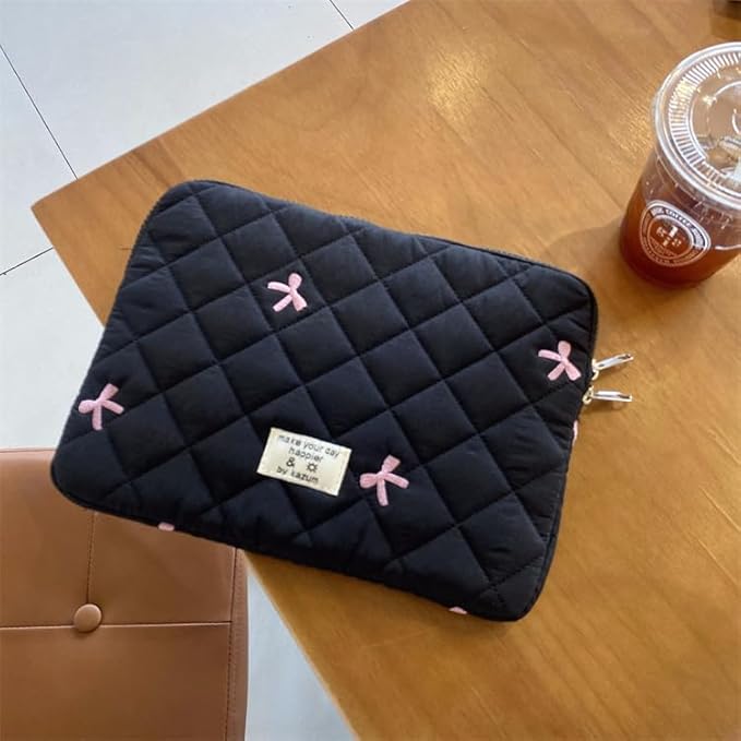 Attria Cute Bow Graphic Carrying Laptop Bag Y2K Preppy Laptop Sleeve Case Bag Kawaii Pad Computer Protect Case Pouch (15-15.6 inch,Black)