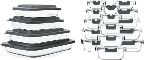 MCIRCO Glass Baking Dish Set - 8 Pcs with Lids | 30 Pcs Glass Food Storage Containers - Oven & Microwave Safe