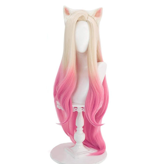LABEAUTÉ Ombre Pink Cosplay Wig Long Straight Blonde Hair Wig for Halloween Party Daily + Free Cap