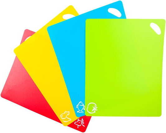 Skiennix Flexible Cutting Board Set - Easy-Grip Colorful Mats for Cooking | 4-Piece Plastic Sheets