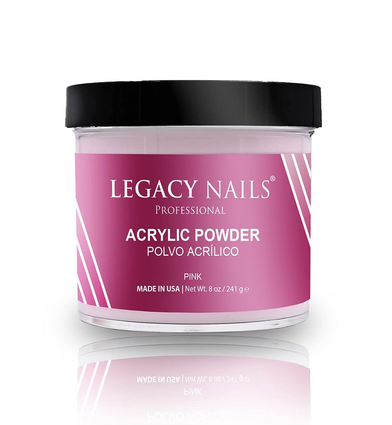 Legacy Nails Professional Pink Acrylic Powder, Net Wt. 8 oz. - French Manicures, Blending Cover Acrylics Nail Extension Colors, Natural Pink Finish