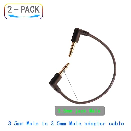 ZJKJHJY 3.5mm Male to Male Audio Cable, Right Angle Auxiliary Cord, 195mm Length, 2-Pack, Gold-Plated Connectors