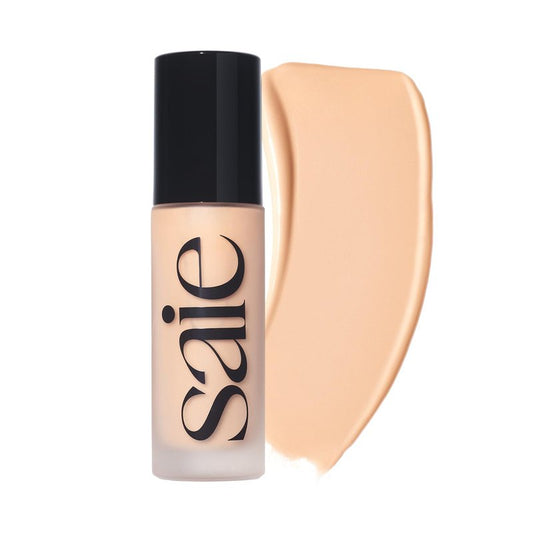 Saie Glowy Super Skin Tint Liquid Foundation - Weightless + Dewy Foundation with Lightweight Medium Coverage - Hydrating Face Makeup + Skin Care Serum Hybrid with Hyaluronic Acid - Shade 8 (1.01 oz)
