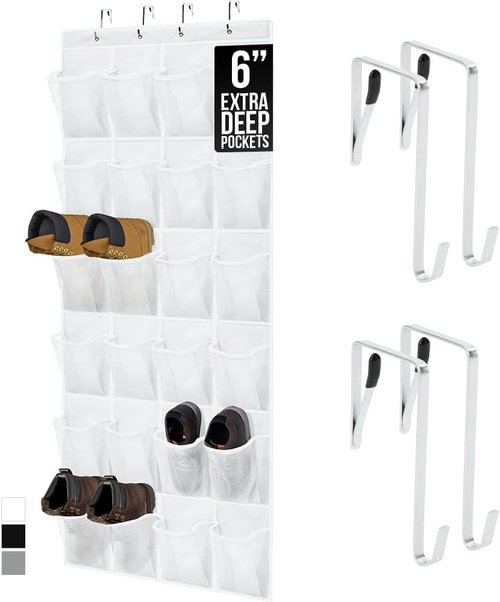 GORILLA GRIP Over The Door Shoe Organizer - 24 Extra Large Breathable Mesh Pockets | Space-Saving Storage Solution in White