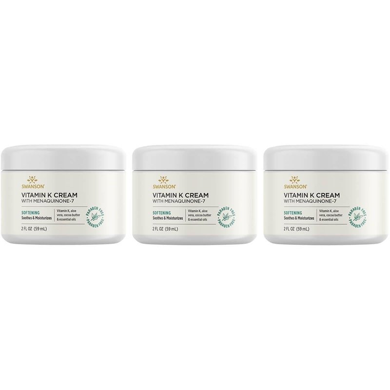 Swanson Vitamin K Cream with Menaquinone-7 - Eye Cream to Help Minimize the Appearance of Dark Circles Under the Eyes, Topical Cream to Help Nourish and Brighten the Skin, 2 fl oz, 3 Pack
