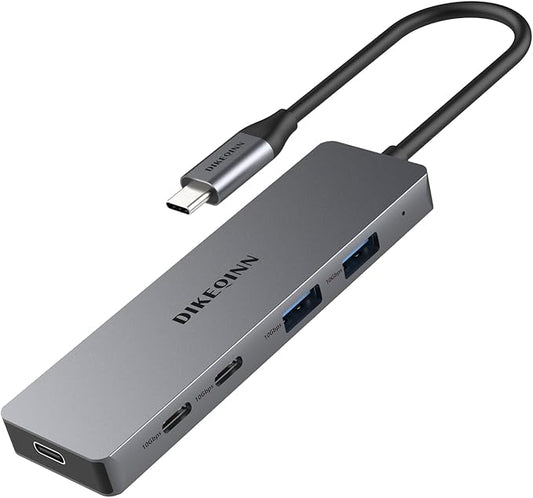DIKEQINN 5-Port USB C Hub 10Gbps, USB 3.2 Gen2 Adapter with 2 USB-C & 2 USB-A Data Ports, Dedicated USB-C Power Port for SSD Stability (Note: NOT for Laptop Charging), Aluminum for iPhone 17/16/15