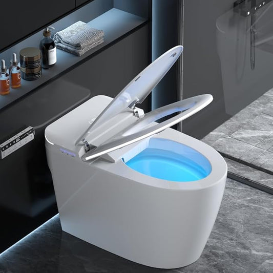 Luxury Smart Toilet with Foam Shield Auto-Open/Close Lid,One Piece Bidet Toilet Heated Seat for Bathrooms, Multiple Cleaning Modes,Aromatic Spray,Air Purification,Smart Foot Sensor