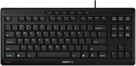Cherry Stream Keyboard TKL, Wired Keyboard Without Number Pad, Whisper Quiet Keys, Unique Typing Feel, Slim Design, SX Scissor Switches, QWERTY, Black