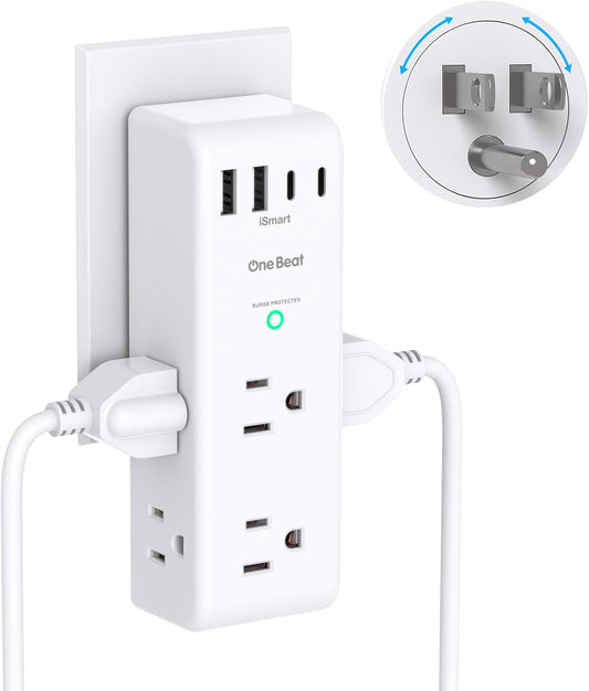 Surge Protector by [Brand Name] - 6 AC Outlet Extender with Rotating Plug & 4 USB Ports | 1800J Power Strip for Home & Office