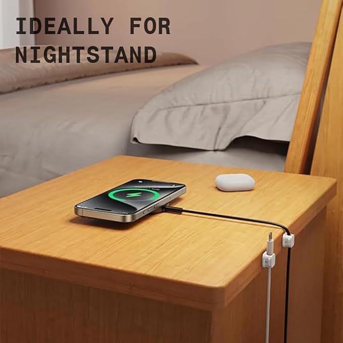 6 Pack Cable Holder, Nightstand Organizer, Under Desk Magnetic Clip Management, Wire Organizers for Cords (White)