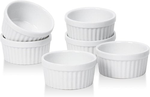 DOWAN Dipping Bowls - 1.5 Oz Mini Ramekins | Microwave & Oven Safe Porcelain Set of 6 - Soft White