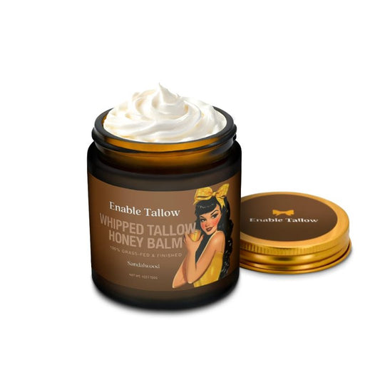 Enable Tallow Face & Body Cream – Whipped Beef Tallow & Manuka Honey Balm for Dry Skin, Eczema & Sensitive Skin – Natural Moisturizer, Sandalwood Scent, 4oz