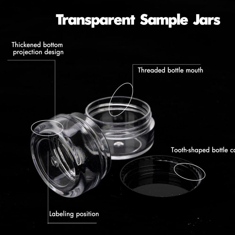 3 Gram Sample Containers with Lids, 200 Count Tiny Sample Jars, Empty Lip Balm Containers, Mini Cosmetic Container with Lids, Makeup Travel Container with Labels, Mini Disposable Spatulas