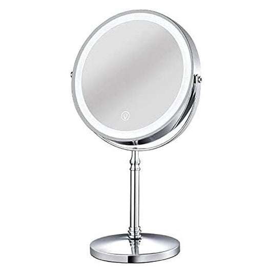 9in Vanity Mirror with Lights, Rechargeable 5000mAh Lighted Makeup Mirror, 1X/20X Double Sided Magnifying Mirror, 360° Rotate, 3 Color Lights, Up to 3800lux with 60 LEDs, Brightness Adjustable,Silvery