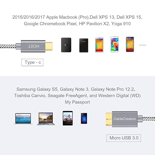 CableCreation USB C to Micro B Short Cable Braided 3.3FT,10G Micro B to USB C External Hard Drive for iPhone 15/16/17,Samsung Galaxy S24,Seagate WD Westgate My Passport,MacBook Pro/Air,iPad/Tablet