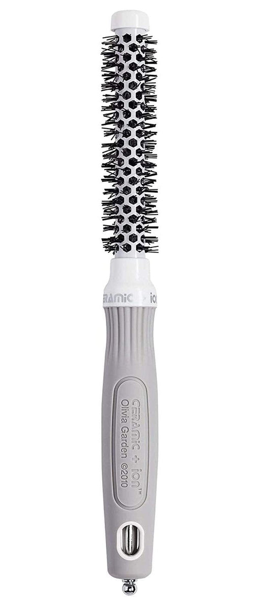 Olivia Garden Ceramic + Ion Round Thermal Hair Brush - Not Electrical - Professional Blowout Brush for Normal to Thick Hair - 0.5"-Diameter Barrel - White and Grey - CI-15