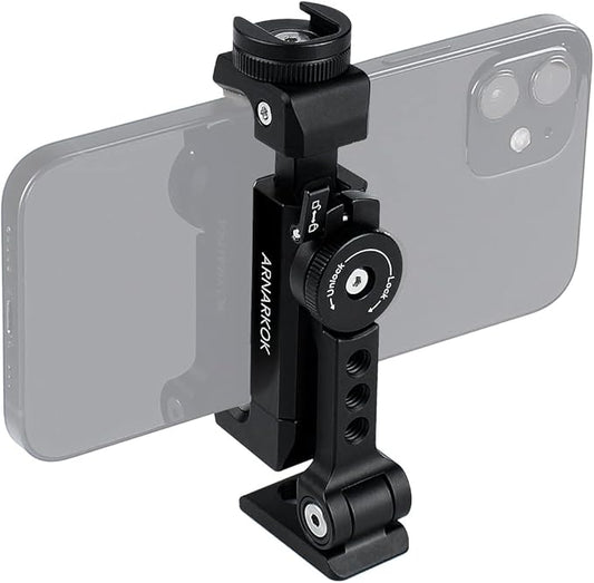Arnarkok Metal Phone Tripod Mount with Rotatable Cold Shoe for Microphone Mount, Compatible with iPhone & Android, Universal Tripod Adapter for Vlogging, Cell Phone Holder, Youtube, Video Creators Rig
