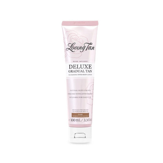 Loving Tan Rose Scented Deluxe Gradual Tan Lotion, Dark-Natural Looking Self Tanner, Professional Strength Sunless Tanner, 5+ Self Tanning Applications-Cruelty Free, Naturally Derived DHA-3.3 Fl Oz