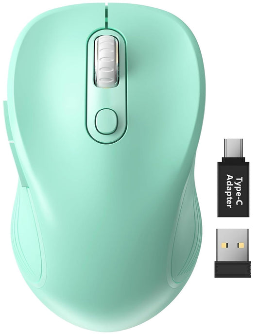Trueque Wireless Mouse for Laptop, 2.4GHz Ergonomic Computer Mouse with Back & Forward Buttons, 3 Adjustable DPI Levels, 6 Buttons, Optical USB Cordless Mice for Windows PC, M01 (Mint Green)